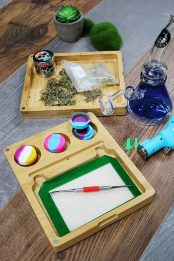 HNBG Dabbing Set 6-tlg Bamboo Box and Rolling Tray