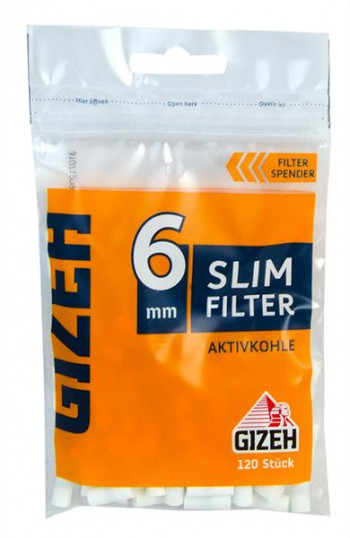 Gizeh Gelb Slim Aktivkohle Filter 6mm 120 Stk.