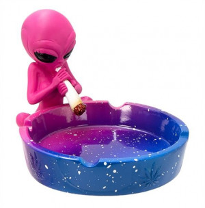 Alien mit Joint Aschenbecher blau / pink