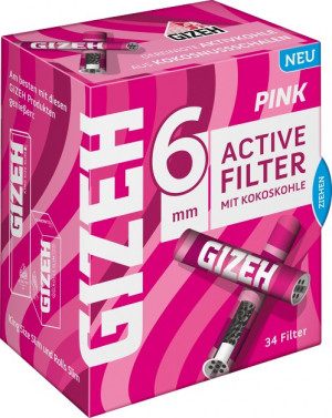 GIZEH Pink Active Aktivkohlefilter 6mm 34 Stk.