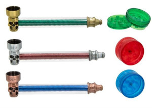 Aluminiumpfeife Skull + Acrylgrinder Set