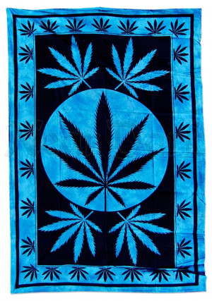 Batiktuch Hanfblatt blau