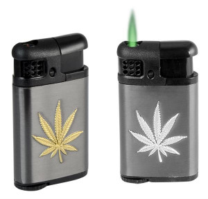 Champ Elektronikfeuerzeug Green Flame Cannabis Leaf