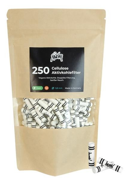 KAiLAR 250 White Cellulose Aktivkohlefilter Slim (5,9 mm) mit Veganer  Aktivkohle aus Kokosnussschalen | Für EIN schadstoffärmeres und sanftes