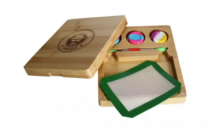 HNBG Dabbing Set 6-tlg Bamboo Box and Rolling Tray