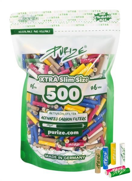PURIZE Aktivkohlefilter XTRA Slim farbig 500Stk.