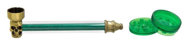 Aluminiumpfeife Skull + Acrylgrinder Set Grün Aluminiumpfeife Skull + Acrylgrinder Set Grün